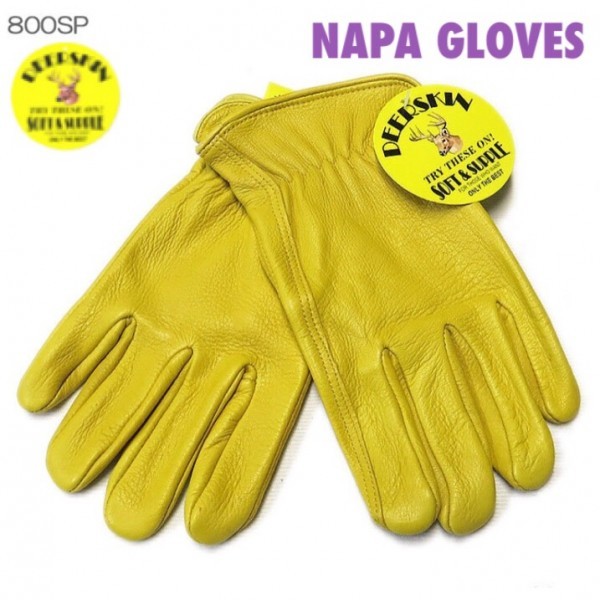 送料無料★ NAPA GLOVES ナパ 鹿革 ディア グローブ プレーン 800SP-S ゴールド 黃 バイカー ハーレー chopper アメリカン ロングセラー
