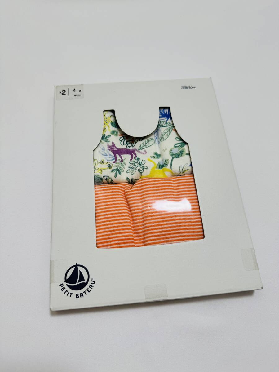 送料込み　未使用 プチバトー 4ans 104cm ノースリーブシャツ 2枚セット キッズ ベビーPETIT BATEAU 肌著　オレンジ