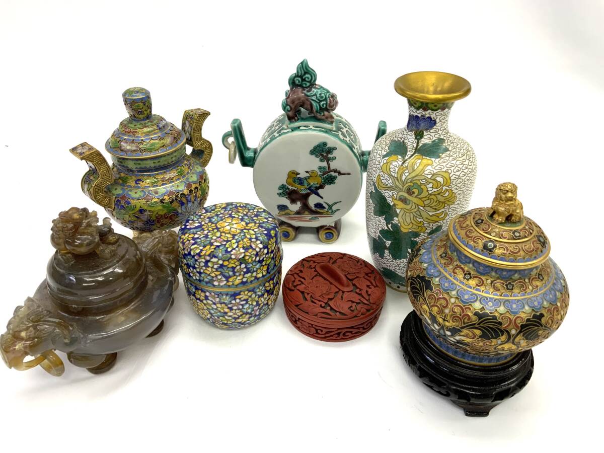 最も まとめて 6点 EI 4135 中国美術 唐草 金彩 獅子 花文 陶器 七宝 色絵磁器