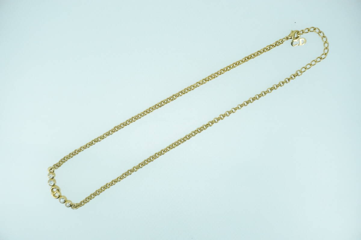 Christian Dior クリスチャンディオール ネックレス ゴールド ラインストーン CD ロゴ アクセサリー