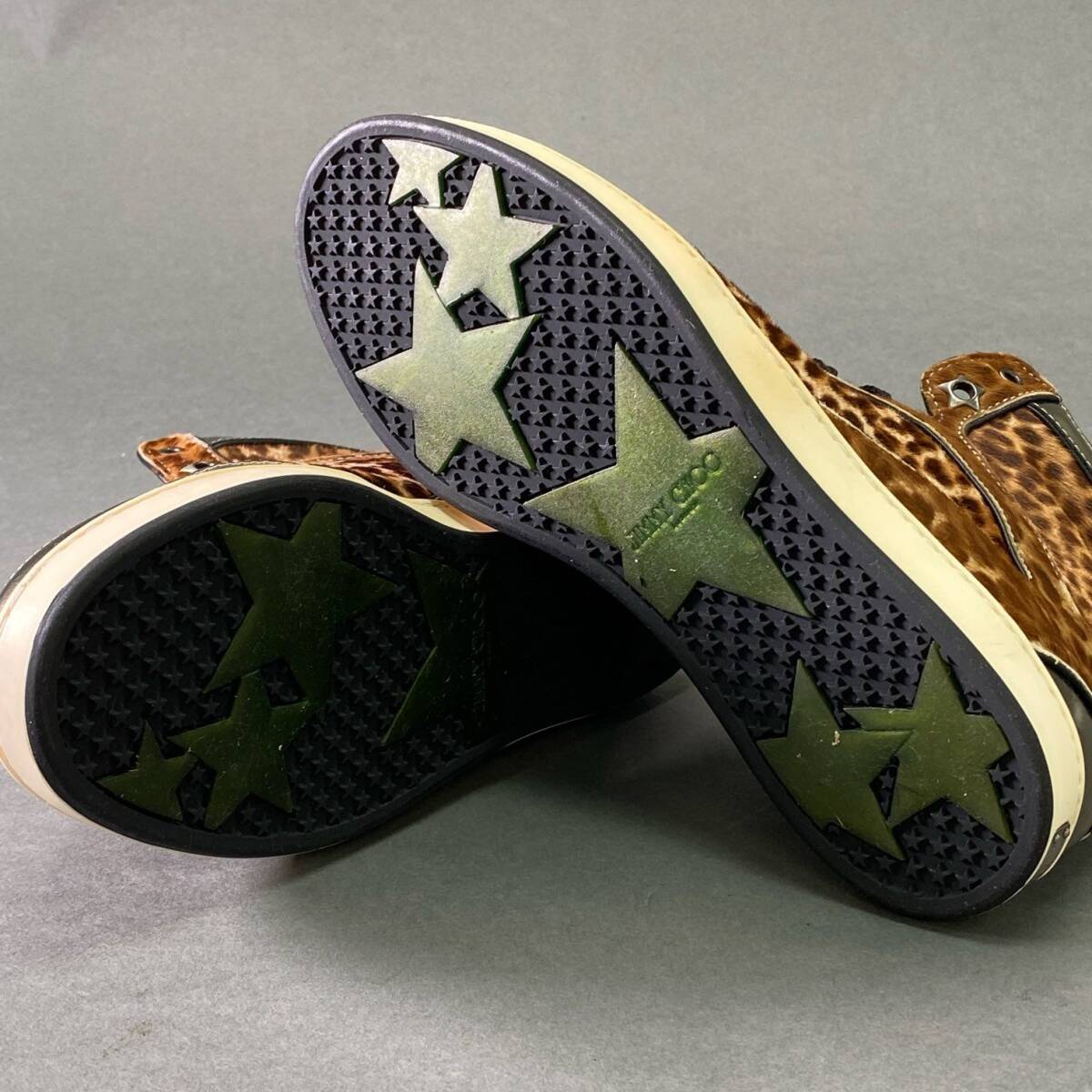 3e5 JIMMY CHOO ジミーチュウ ハラコ レオパード ハイカットスニーカー 35 1/2 ブラウン レザー シューズ イタリア制