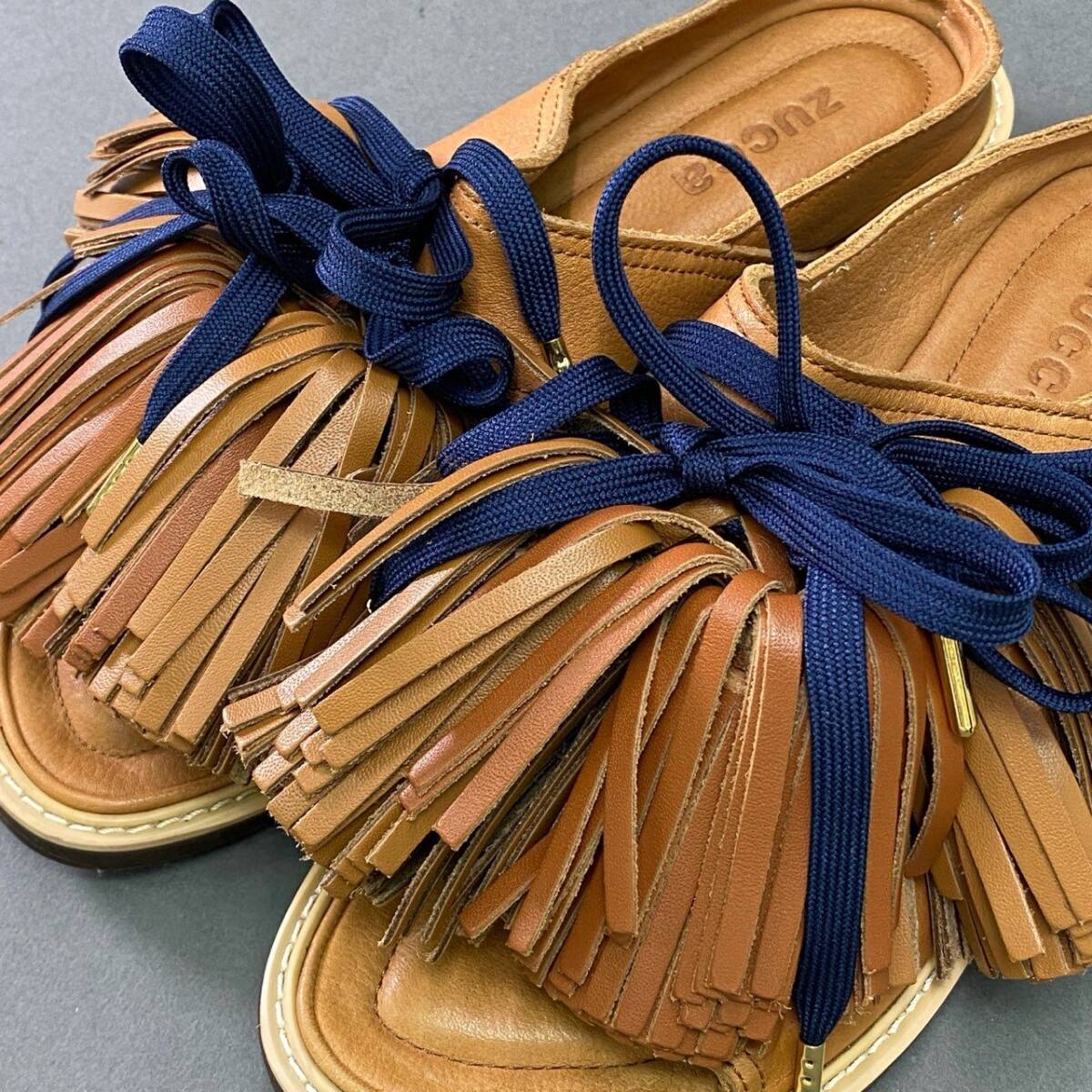 1e26 《極美品》 ZUCCa ズッカ ボリュームタッセル レザーサンダル M ブラウン Leather シューズ 夏