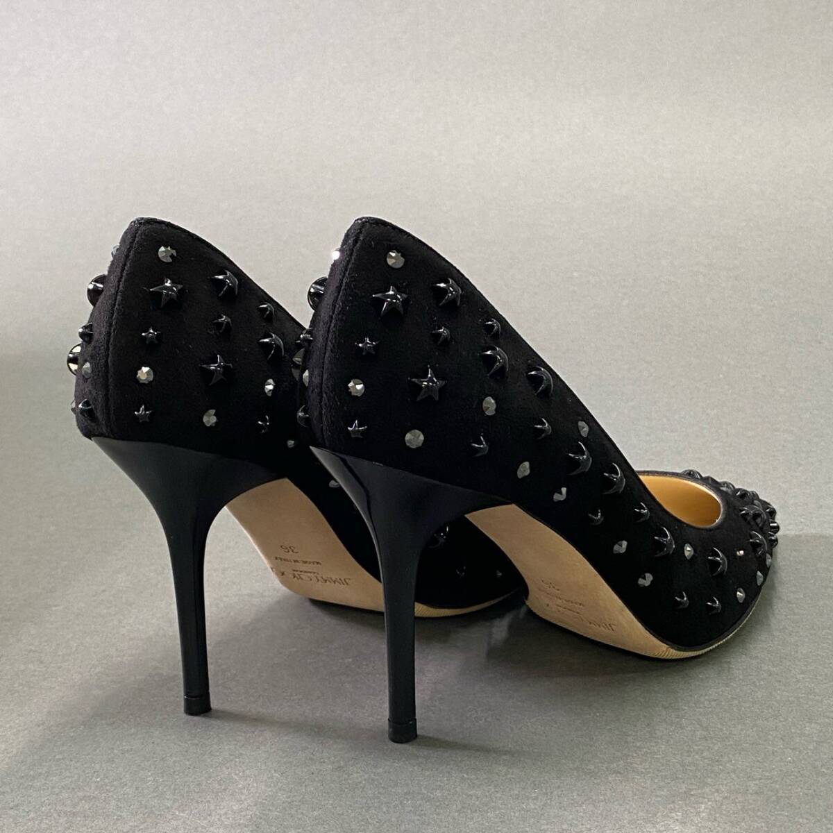 2e30 【美品】 JIMMY CHOO ジミーチュウ スタースタッズ ピンヒールパンプス サイズ36 ブラック スエード レディース イタリア制