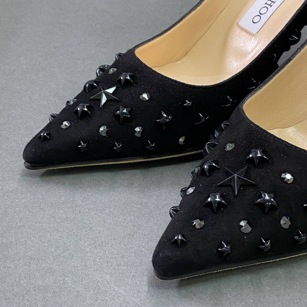 2e30 【美品】 JIMMY CHOO ジミーチュウ スタースタッズ ピンヒールパンプス サイズ36 ブラック スエード レディース イタリア制