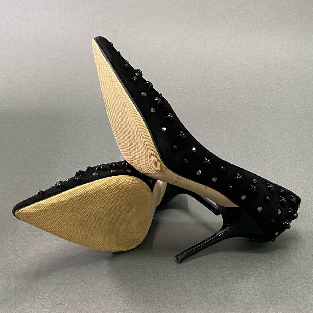 2e30 【美品】 JIMMY CHOO ジミーチュウ スタースタッズ ピンヒールパンプス サイズ36 ブラック スエード レディース イタリア制