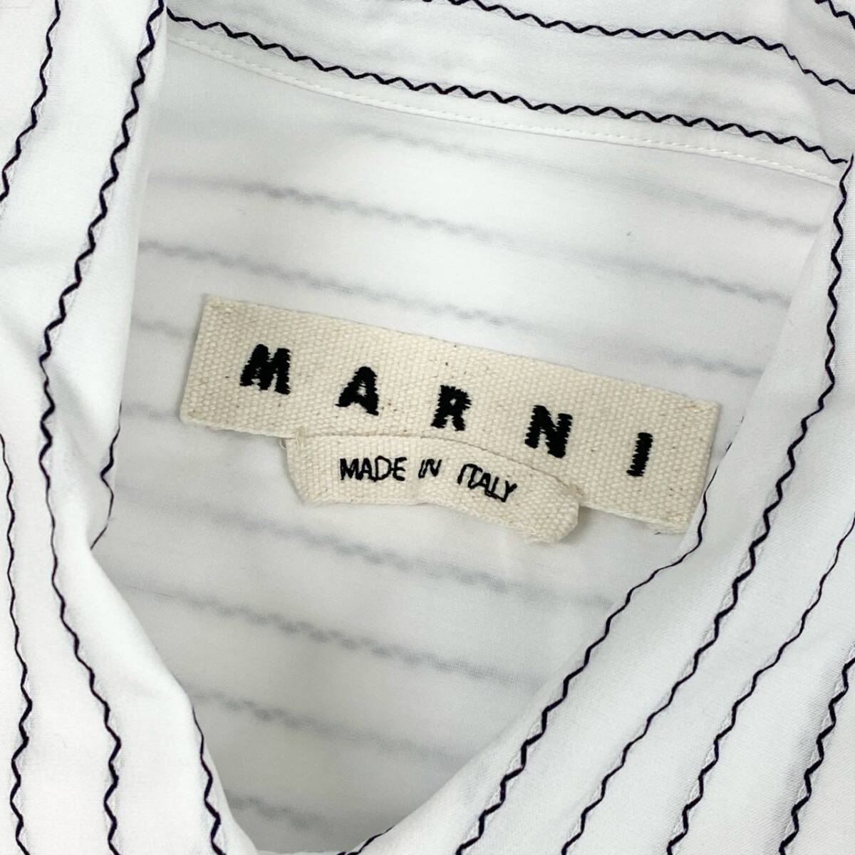 84e30 MARNI マルニ ショートスリーブ ストライプ オープンカラーシャツ 半袖 開襟 シャツ イタリア制 CUMU0054A0 44 ホワイト コットン