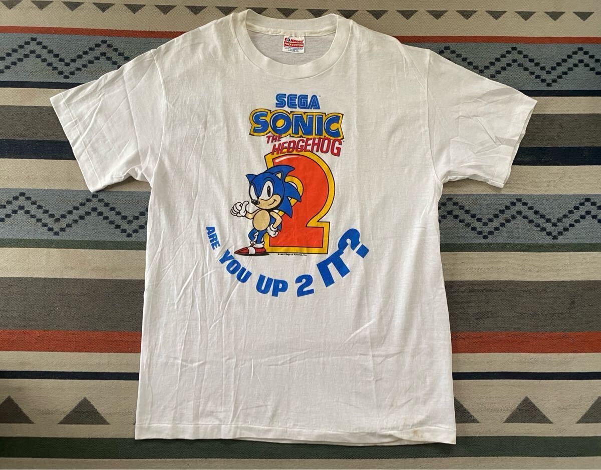 希少！90s USA制 SEGA SONIC ソニックザヘッジホッグ ゲーム キャラクター Tシャツ L 古著 シングル ビンテージ