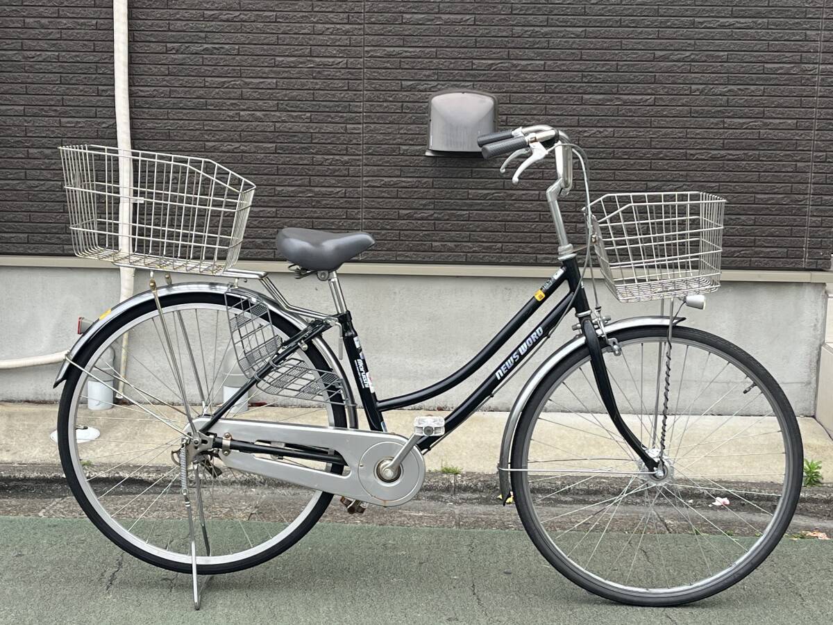 〓中古LEDオートライト丸石自転車★27インチ★前后ステンレスカゴ★ブラック（黒）★※注※配達(dá)地域限定★