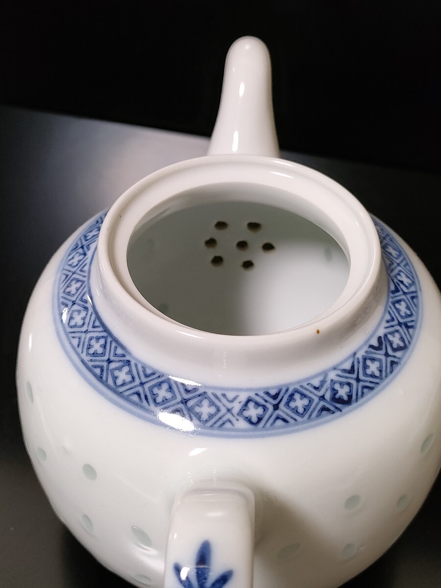 中国景徳鎮 中国茶器 急須 ポット 染付 青花 ホタル 透かし 蛍