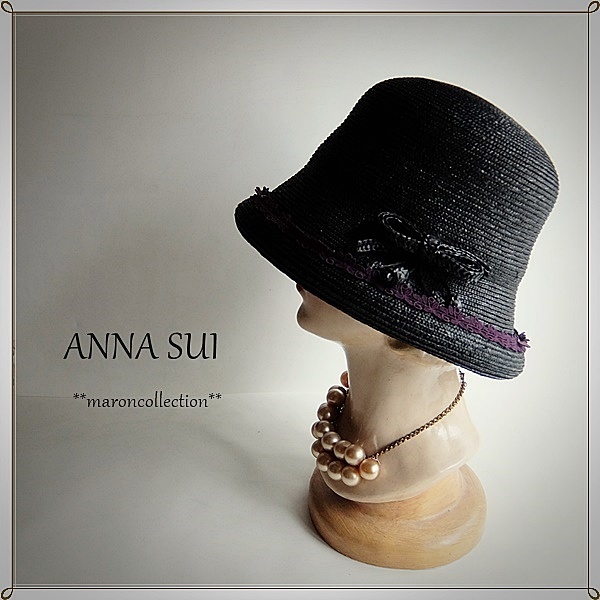  не использовался * Anna Sui * шляпа * соломенная шляпа чёрный 