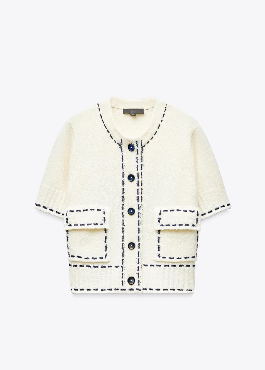 ZARA ステッチ入りショートスリーブニットジャケット S ZARA ステッチ入りショートスリーブニットジャケット|Yahoo