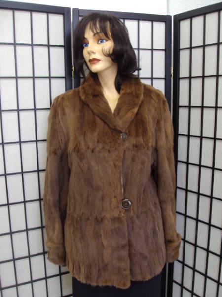 ブラウン　スクオレル毛皮ジャケット　サイズ10