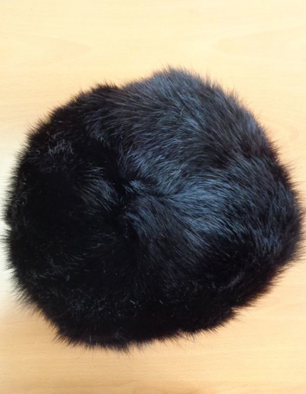 ブラック・ミンクテール&レザー毛皮ファー・ハット　帽子　サイズ56cm_画像4