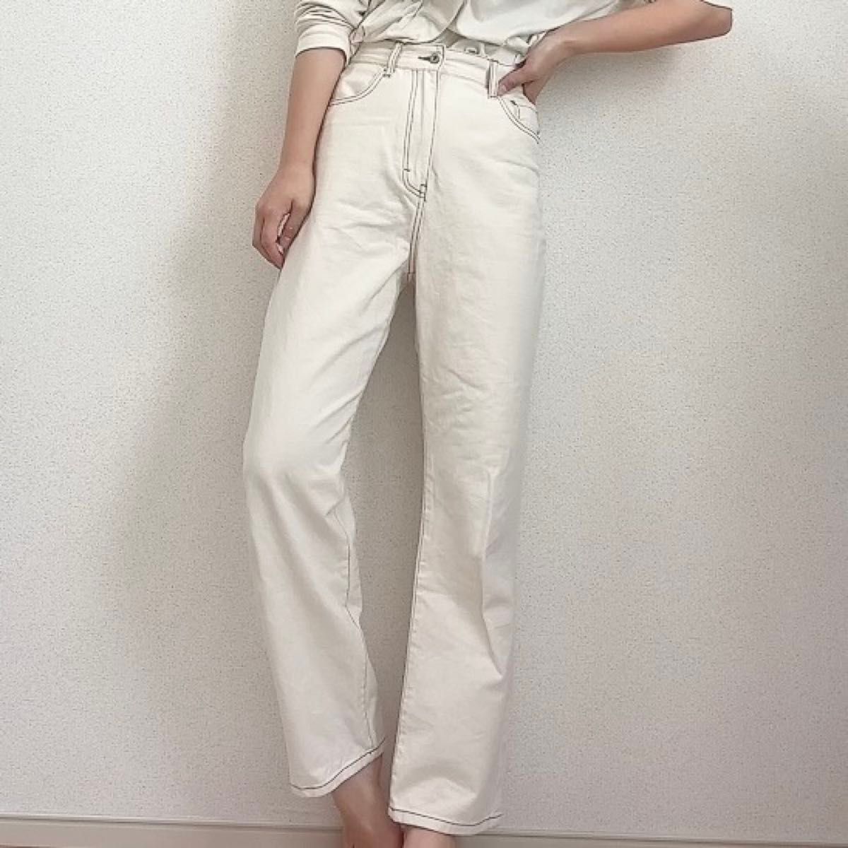 GRL 配色ステッチストレートパンツ
