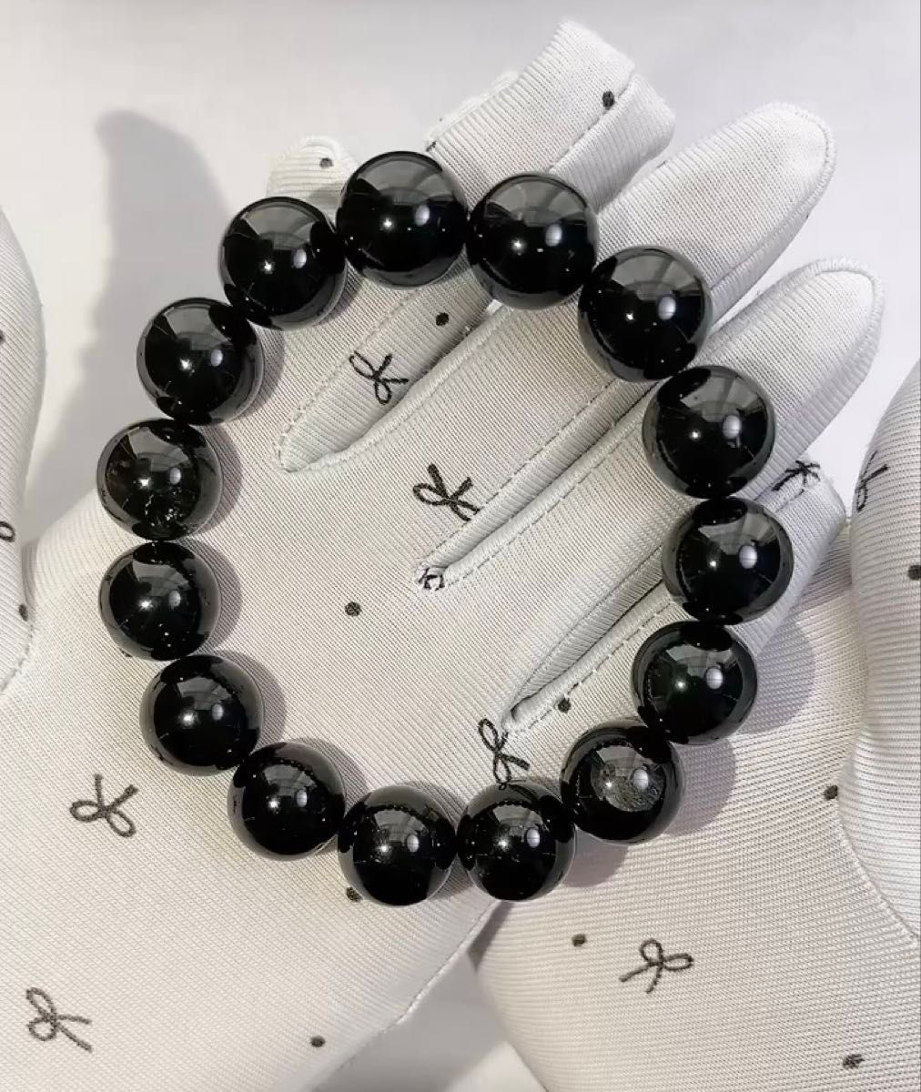 【146】天然石 黒水晶 スターモリオン ブレスレット 約14.3㎜ 内径約17㎝ パワーストーン 高品質