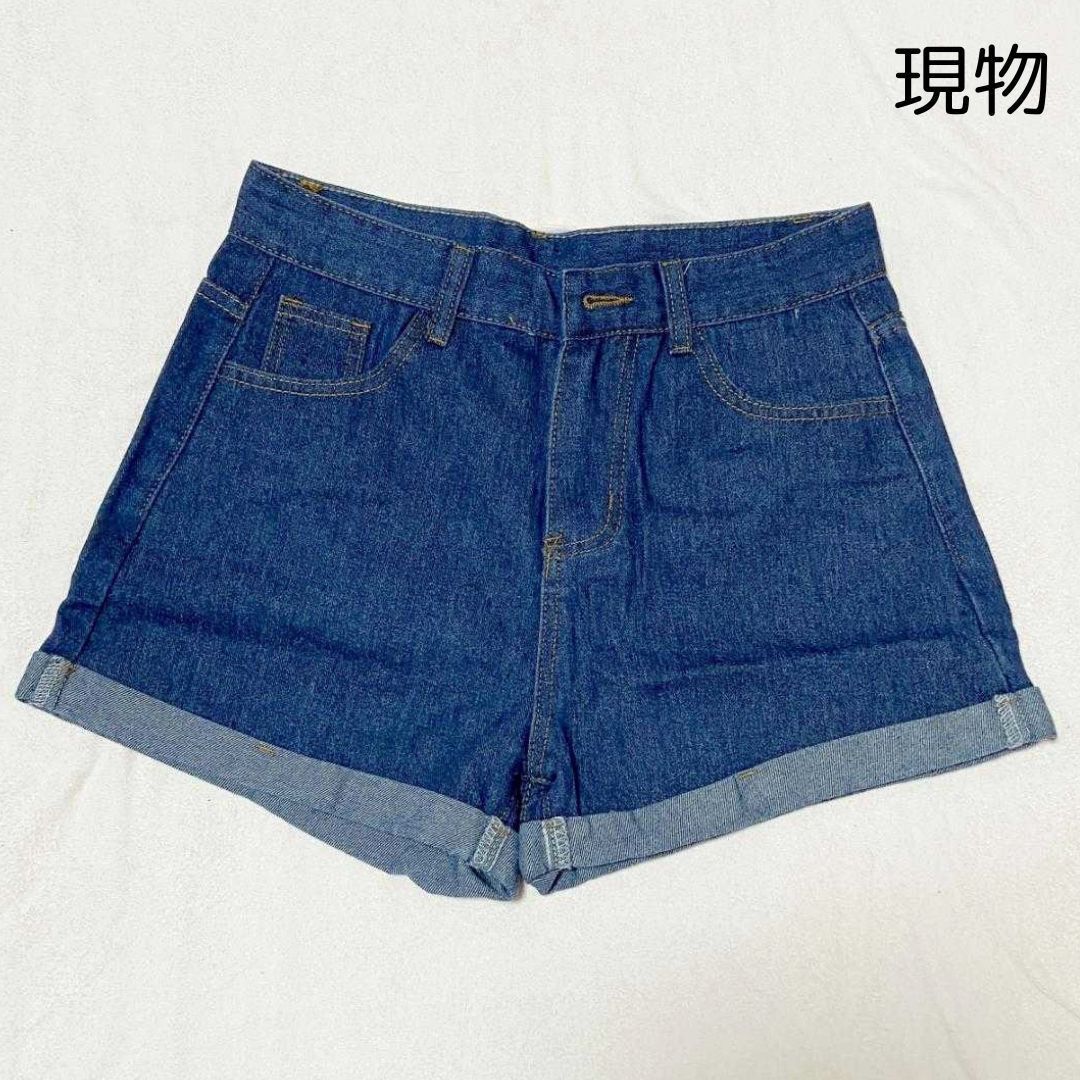 EPTM Star デニム ショートパンツ Blue Black 送料込み デニムショートパンツ XL ハイウエスト ホットパンツ ロール