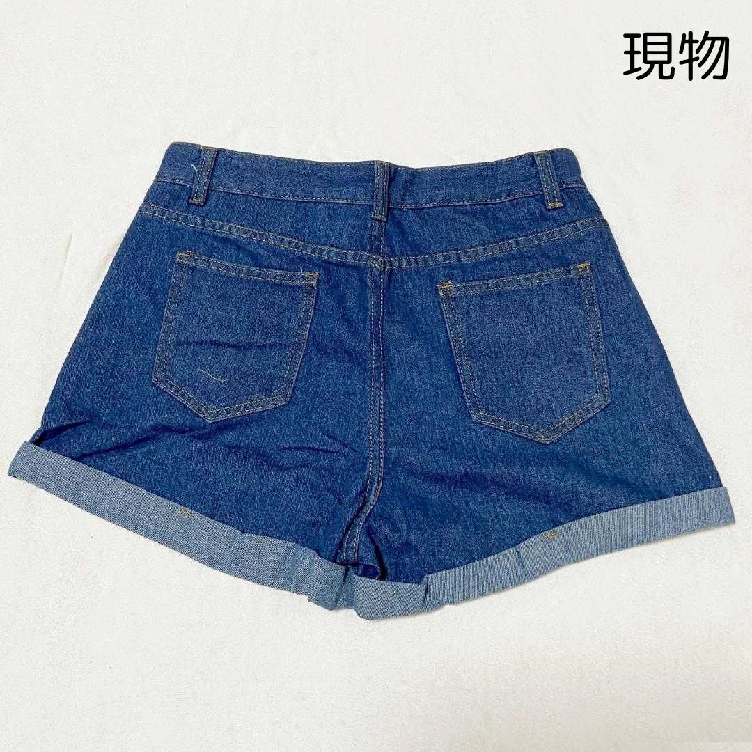 【関税込み】Still Here ブルー Stoop デニムショートパンツ デニムショートパンツ XL ハイウエスト ホットパンツ ロール