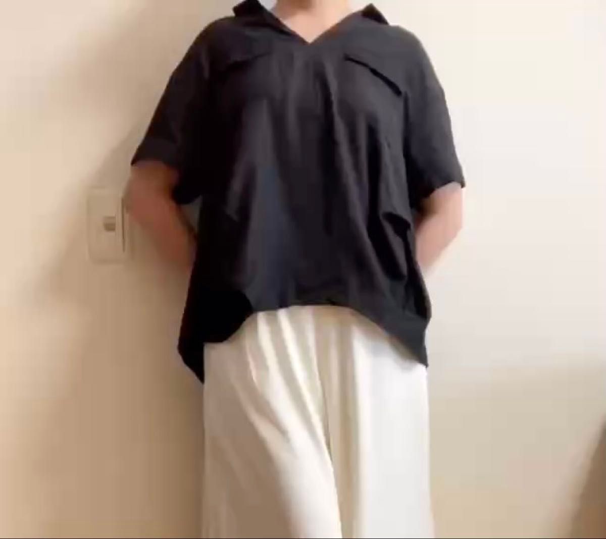 スキッパーブラウス ブラック