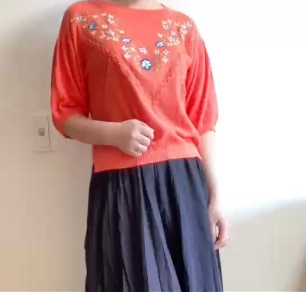 w closet 刺繍入り ニット プルオーバー オレンジ