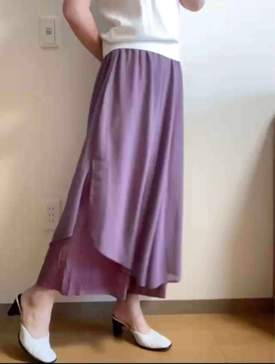 『異素材レイヤード風フレアパンツ』[n'OrLABEL サイドスリット