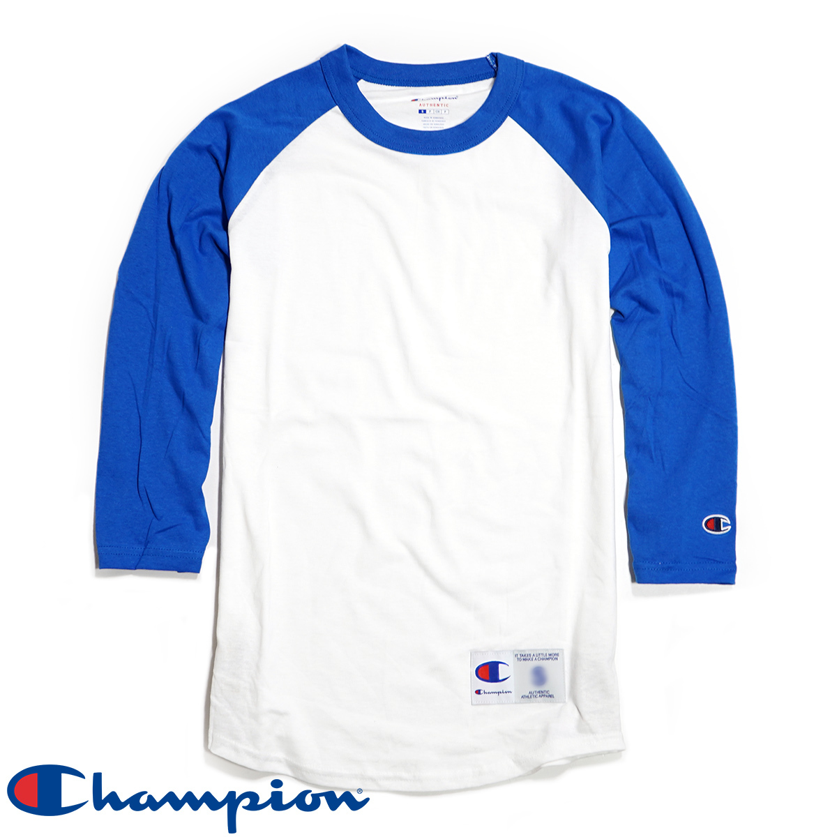 【新品本物 USA購入】Champion チャンピオン■Raglan Baseball Tee■ ホワイト×ブルー / XL ■7分袖 ラグラン ベースボールシャツ T137_画像1