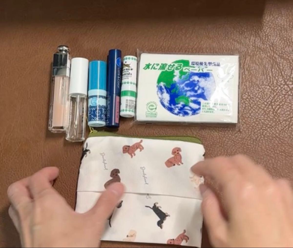 ポケットティッシュポーチ ダックス ホワイト ハンドメイド