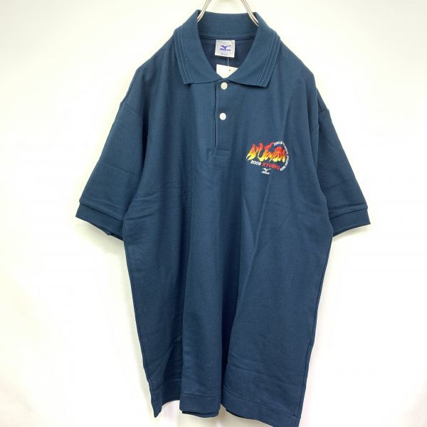 [ new goods * unused ]ALL JAPAN JUNIOR HIGH SCHOOL ATHLETIC MEET 2009 middle total body polo-shirt short sleeves M size navy Mizuno 