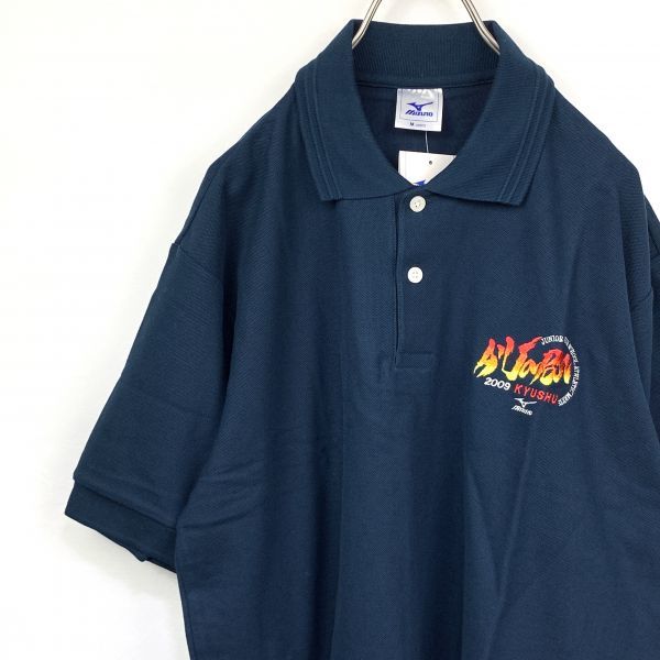 [ new goods * unused ]ALL JAPAN JUNIOR HIGH SCHOOL ATHLETIC MEET 2009 middle total body polo-shirt short sleeves M size navy Mizuno 