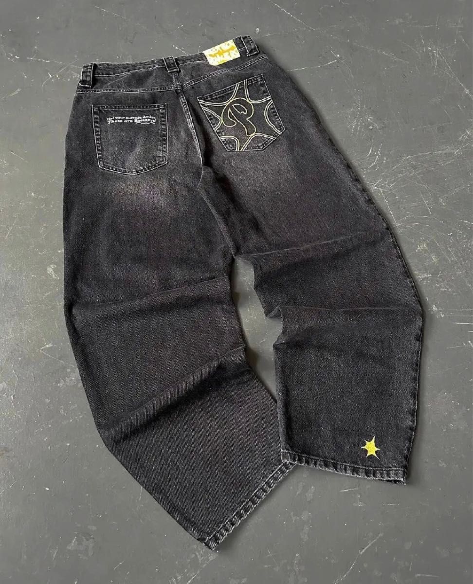 【JADED LONDON】UKストリート系★スタッズ バギージーンズ 黒バギーデニム スター menes jaded london bigboy似 ブラック