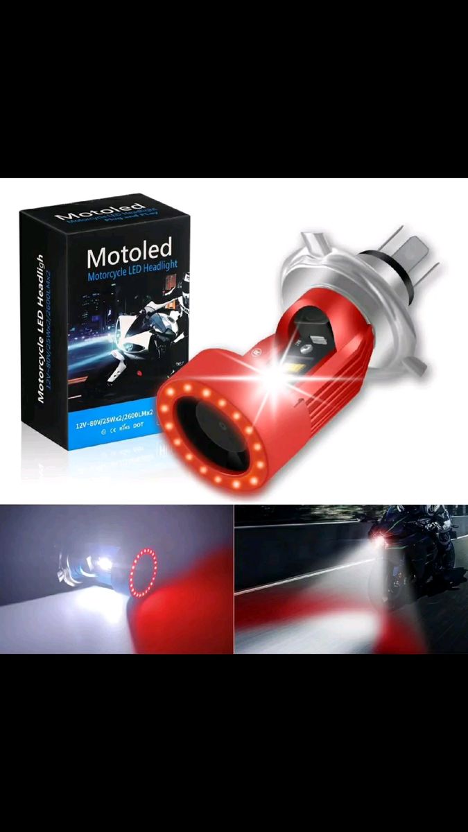 H4 LED バイク ヘッドライト ホワイトレッド エンジェルアイ 内臓 イカリング 12V HS1直流 DC バルブ バイク用