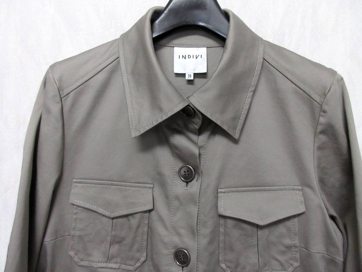  Indivi INDIVI with pocket jacket turn-down collar 38 higashi 8882
