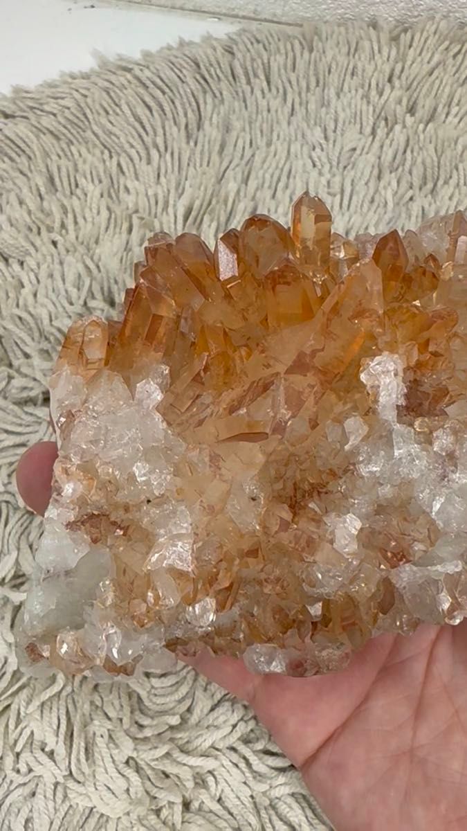 ブラジル産タンジェリンクォーツ 水晶クラスター 水晶原石 パワーストーン約606g