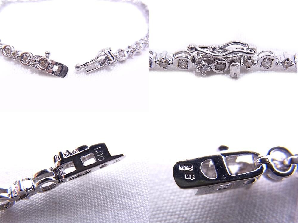 K18WG ホワイトゴールド ダイヤ1.00ct ブレスレット 【】【程度A】【美