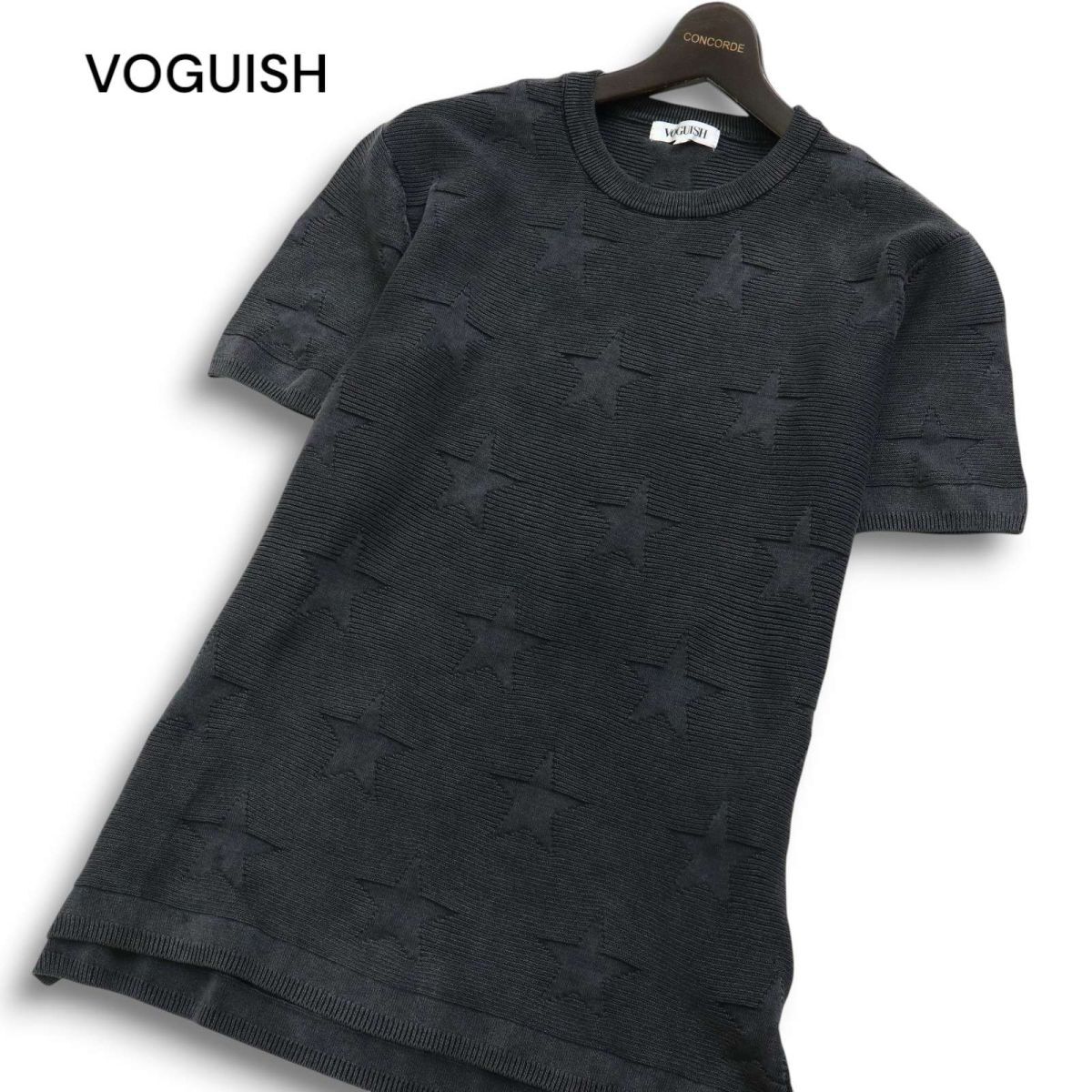 【美品】VOGUISH ヴォーギッシュ ルパート 春夏 スター★ 星柄 総柄 コットン ニット 半袖 Tシャツ Sz.L メンズ グレー　C5T04878_5#J