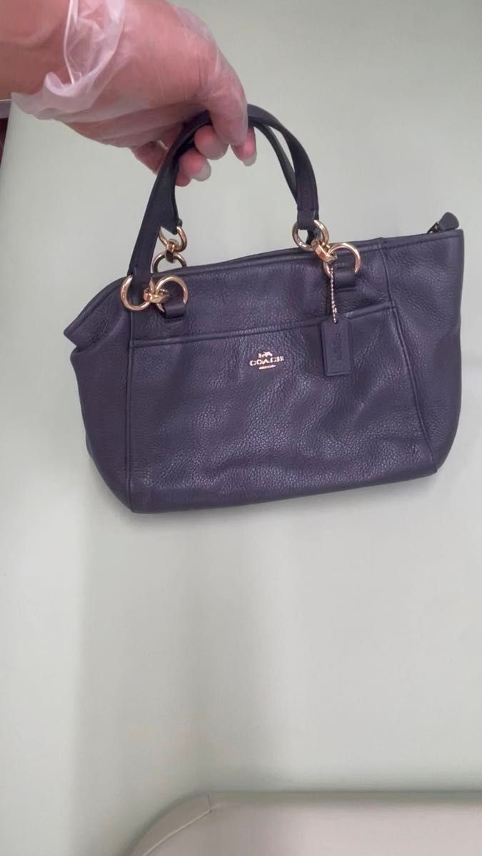 【本物!】COACH グレー 金具 レザー ショルダーバッグ 手提げ かっこいい コーチ 2way ゴールド金具 ハンドバッグ