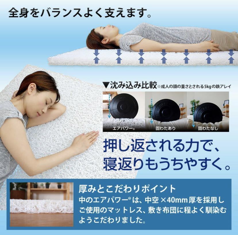 【送料無料】清潔 敷ふとん 高反発マットレス [シングルサイズ] 腰に優しい 寝返りらくらくふとん シャワーで中身が洗えます 日本製の画像4