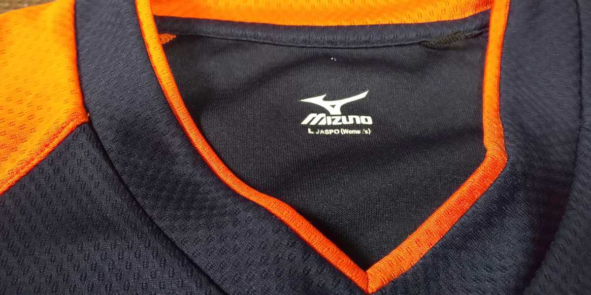  beautiful goods MIZUNO,V line dark blue, orange, white, short sleeves stretch tops size L