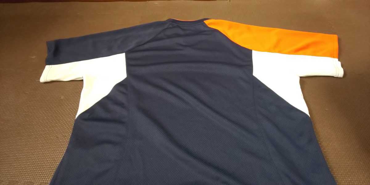  beautiful goods MIZUNO,V line dark blue, orange, white, short sleeves stretch tops size L