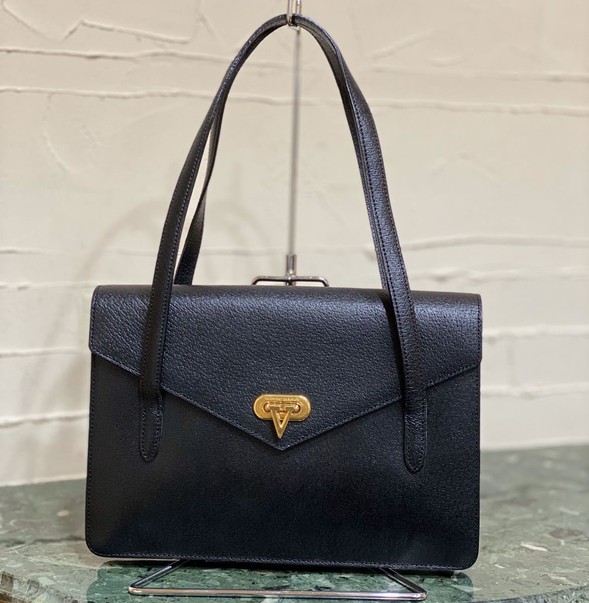 希少デザイン 良品 VALENTINO GARAVANI 型押しレザー ショルダーバッグ ヴィンテージバッグ ゴールド金具 ハンドバッグ ヴァレンティノ