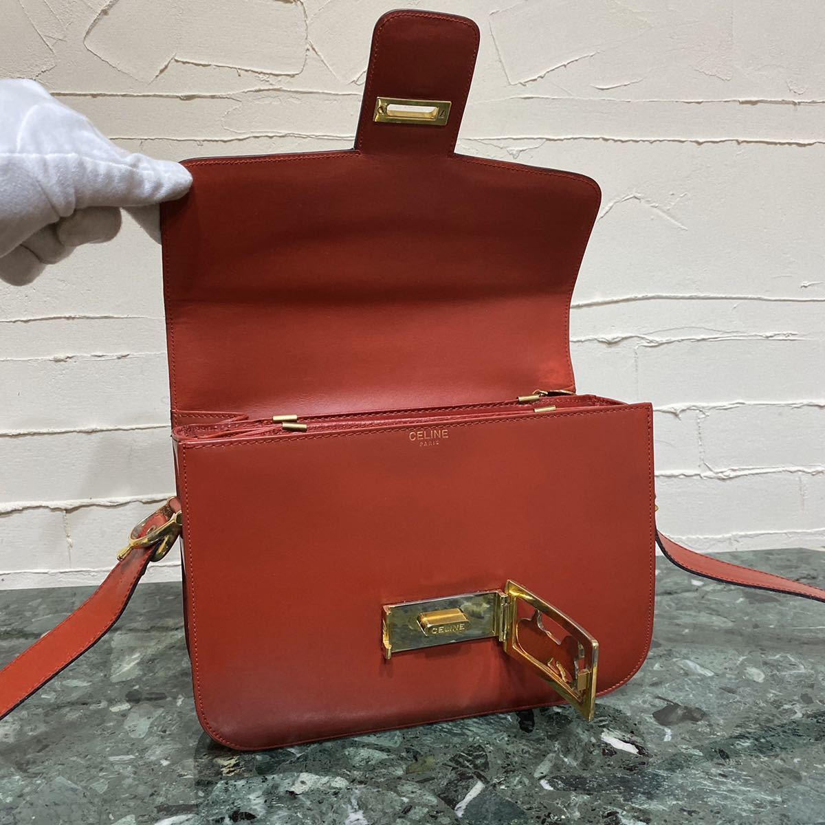 激レア 希少カラー VINTAGE OLD CELINE ホースキャリッジ ショルダーバッグ レッド 馬車金具 年代物 ヴィンテージバッグ 希少  斜め掛け