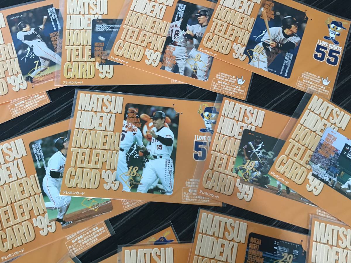 〓。彡○〓 GIANTS 55 ゴジラ 松井 秀喜 HIDEKI MATSUI 1999年 ホームラン 1-42号 通算163号～204号 テレカ 未使用 50度 42枚 読売 巨人 〓_画像3