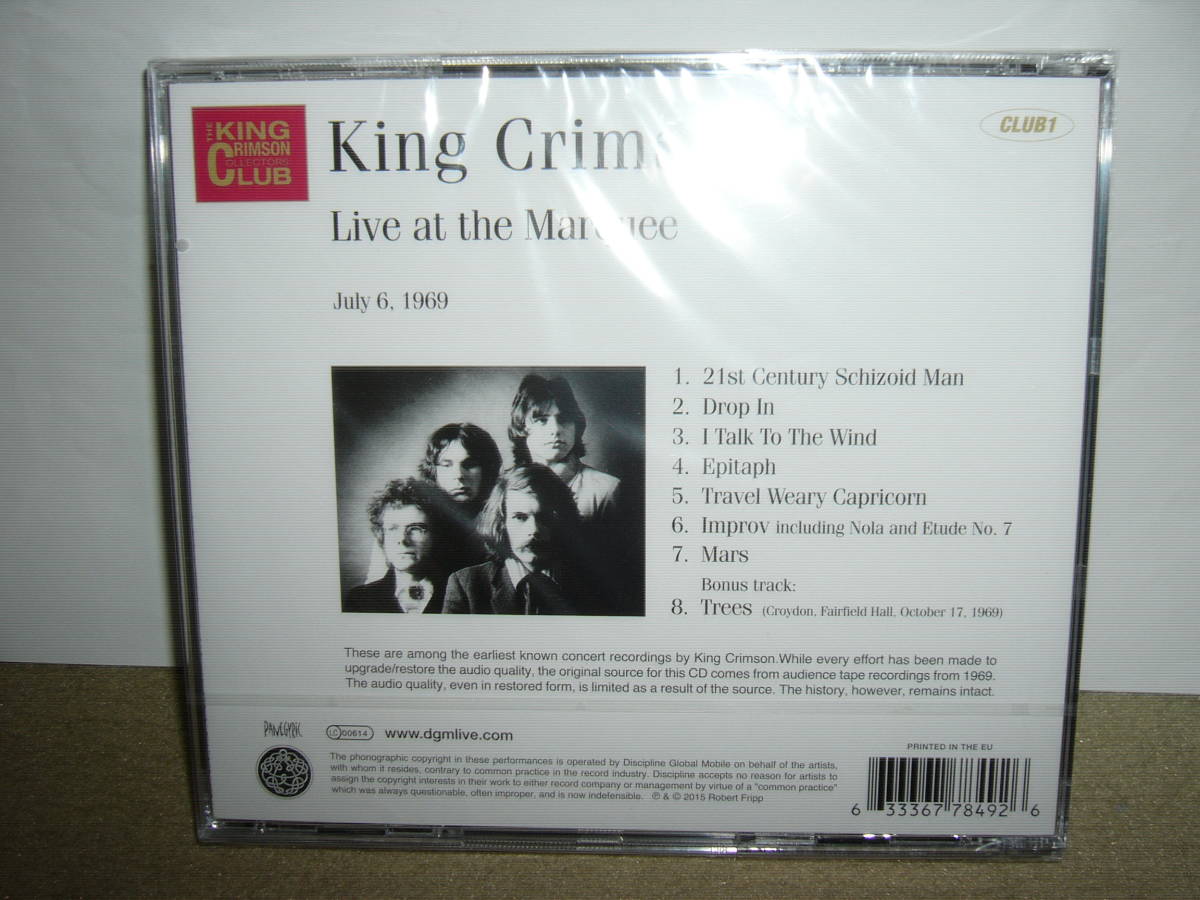 King Crimson 非常に貴重な極初期ライヴ音源「Live at the Marquee July 6, 1969」The King Crimson Collector's Club 輸入盤未開封新品_画像2