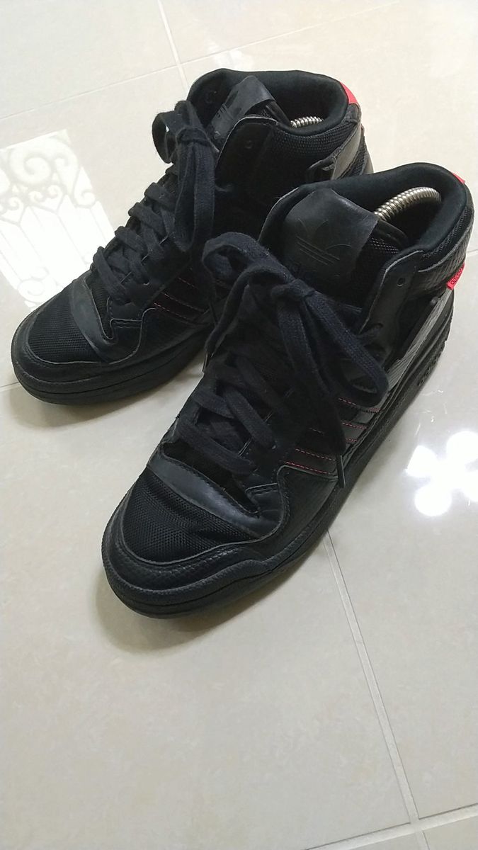 クーポン得!値下げなし即決のみ! adidas アディダス ハイカット レザースニーカー 23.5cm 黒 カラーストラップ2色付
