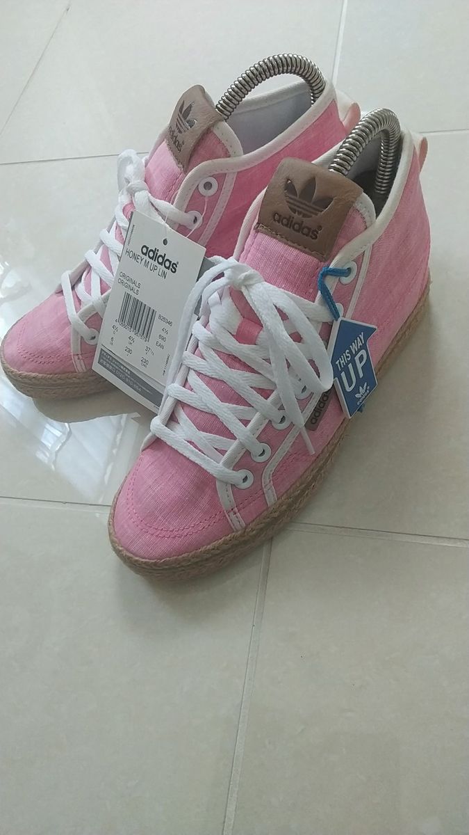 新品タグ付!値下げなし即決のみ!! adidas アディダス 麻 エスパ風 インヒール ハイカットスニーカー 23cm ピンク 夏