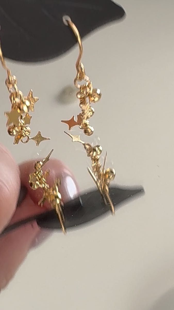 k18ゴールド ミラーボール&星フックピアス ユラユラ キラキラ 美品
