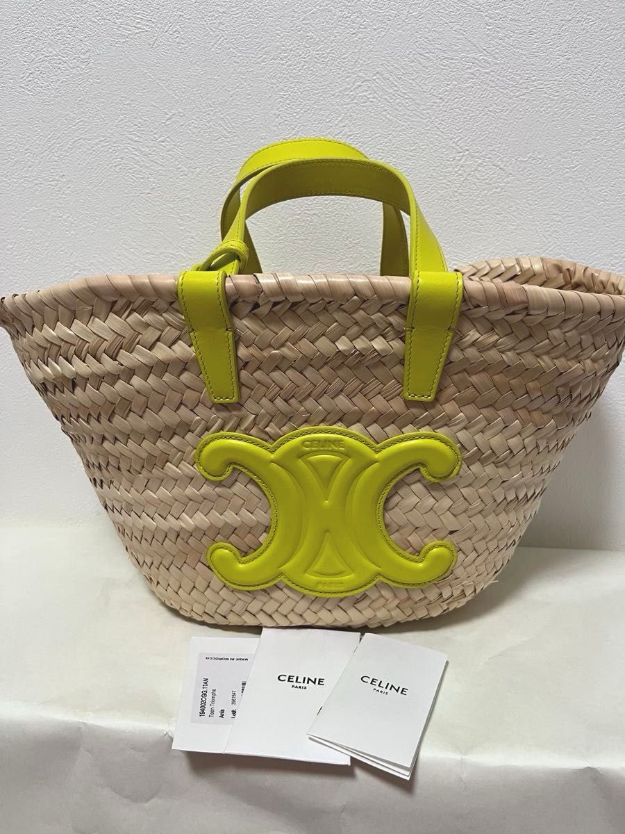 新作☆【CELINE】ストローパニエバッグ 新品 展示品 CELINE セリーヌ かごバッグ 2way イエロー 希少