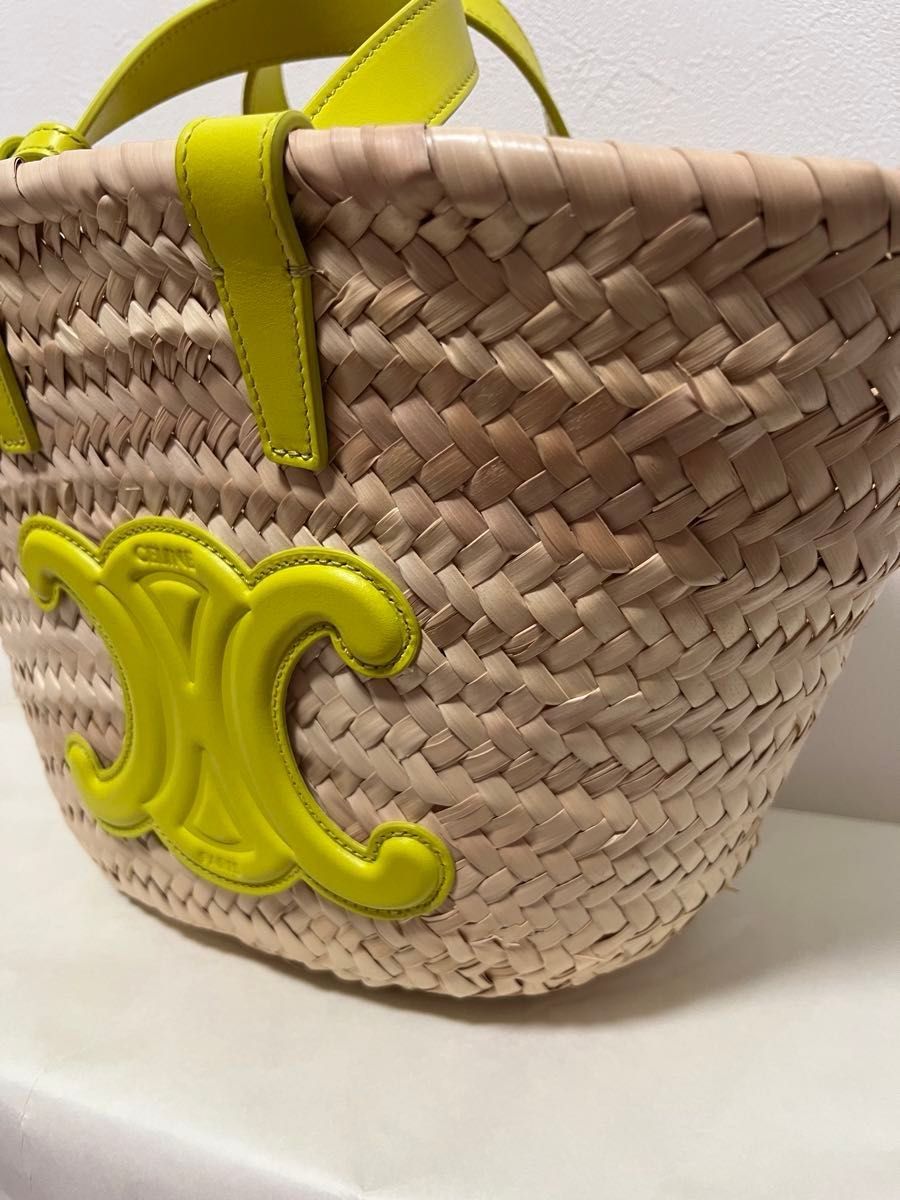 希少■CELINE セリーヌ バケツ ロング ストラップ バッグ Yellow 新品 展示品 CELINE セリーヌ かごバッグ 2way イエロー 希少