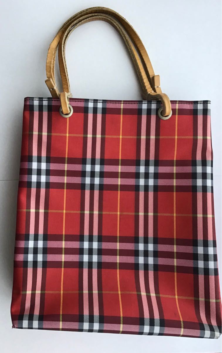 バーバリー BURBERRY チェック柄 ミニトートバッグ　中古　バッグ　赤