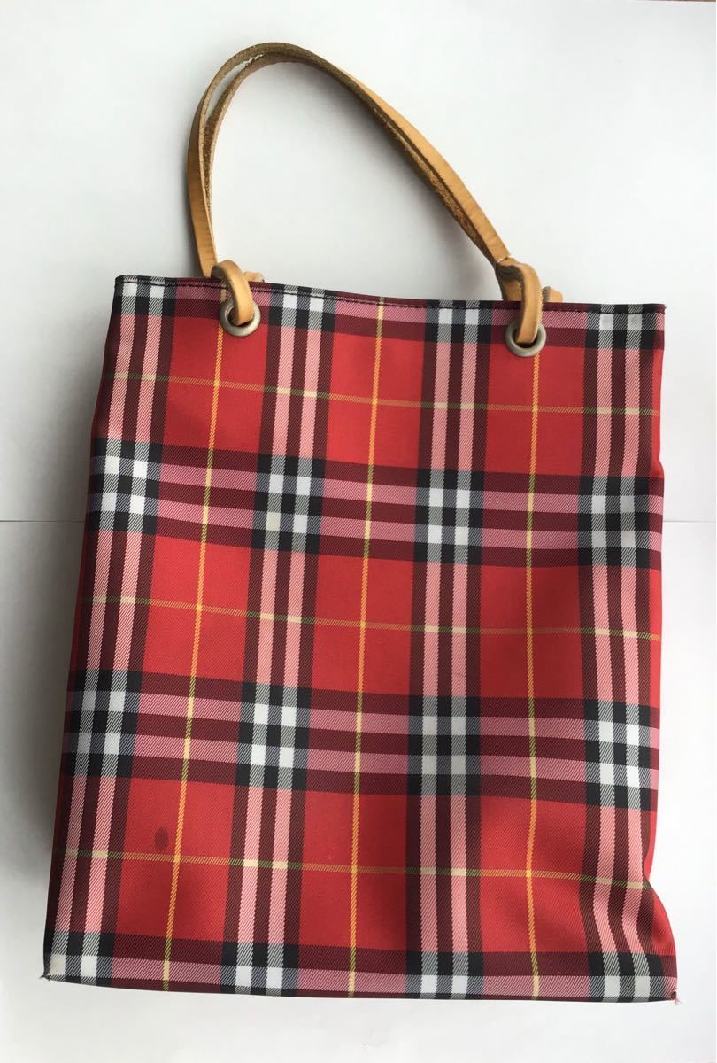 バーバリー BURBERRY チェック柄 ミニトートバッグ　中古　バッグ　赤