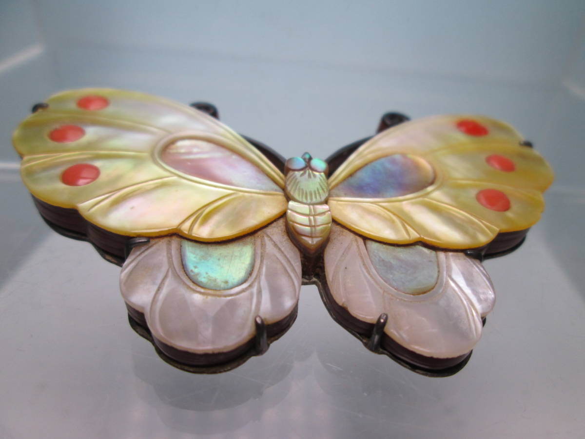 アンティーク K18 本翡翠珊瑚飾り蝶のかんざし 木箱付